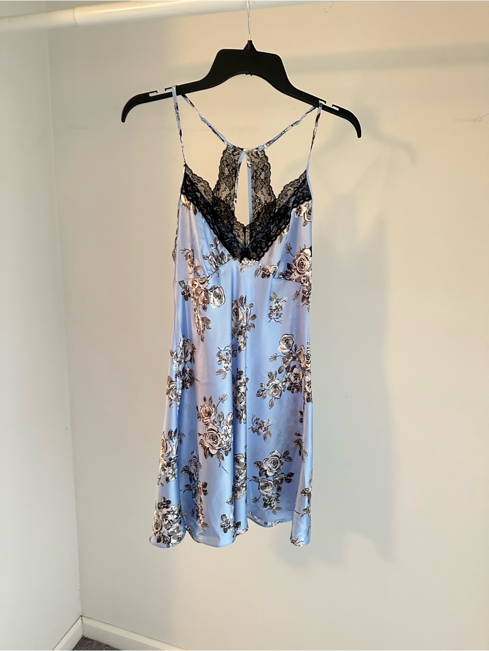 Blue Floral Lace-Trim Slip Dress - Women's Intimates